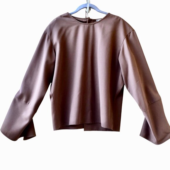 Krizia Italy Vintage Brown WOOL Lined Top Flounce Cuffs Button up Back - Picture 5 of 13